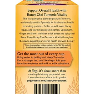 Yogi Tea Honey Chai Turmeric Vitality Tea - 16 Tea Bags per Pack (4 Packs) - Organic Tea to Support Overall Health - Includes Cinnamon Bark, Turmeric Root, Cardamom Pod, Ginger Root & More