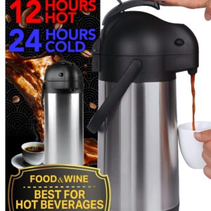 Thermal Coffee Carafe 74oz - 12 Hours Hot Insulated Drink Dispenser, Airpot Coffee Carafe, Hot Water Dispenser Countertop, Thermal Coffee Pot - Stainless Steel Coffee Carafes for Keeping Hot, Air-Pot