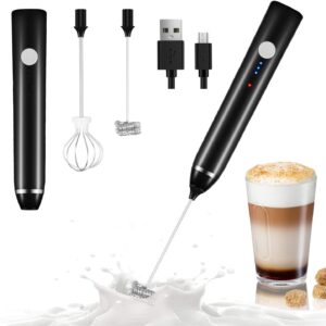 Milk Frother Handheld, Dallfoll USB Rechargeable Electric Foam Maker for Coffee, 3 Speeds Mini Milk Foamer Drink Mixer with 2 Whisks for Bulletproof Coffee Frappe Latte Cappuccino Hot Chocolate