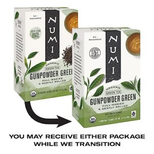 Numi Organic Tea Gunpowder Green, 18 Tea Bags (Pack of 3), Full-Bodied Gently Rolled Chinese Green Tea (Packaging May Vary)