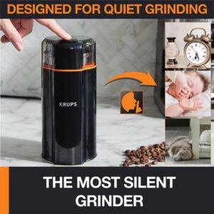 Krups Silent Vortex Coffee and Spice Grinder with Removable Dishwasher Safe Bowl 12 Cup Easy to Use, 5 Times Quieter 175 Watts Dry Herbs, Nuts, Black