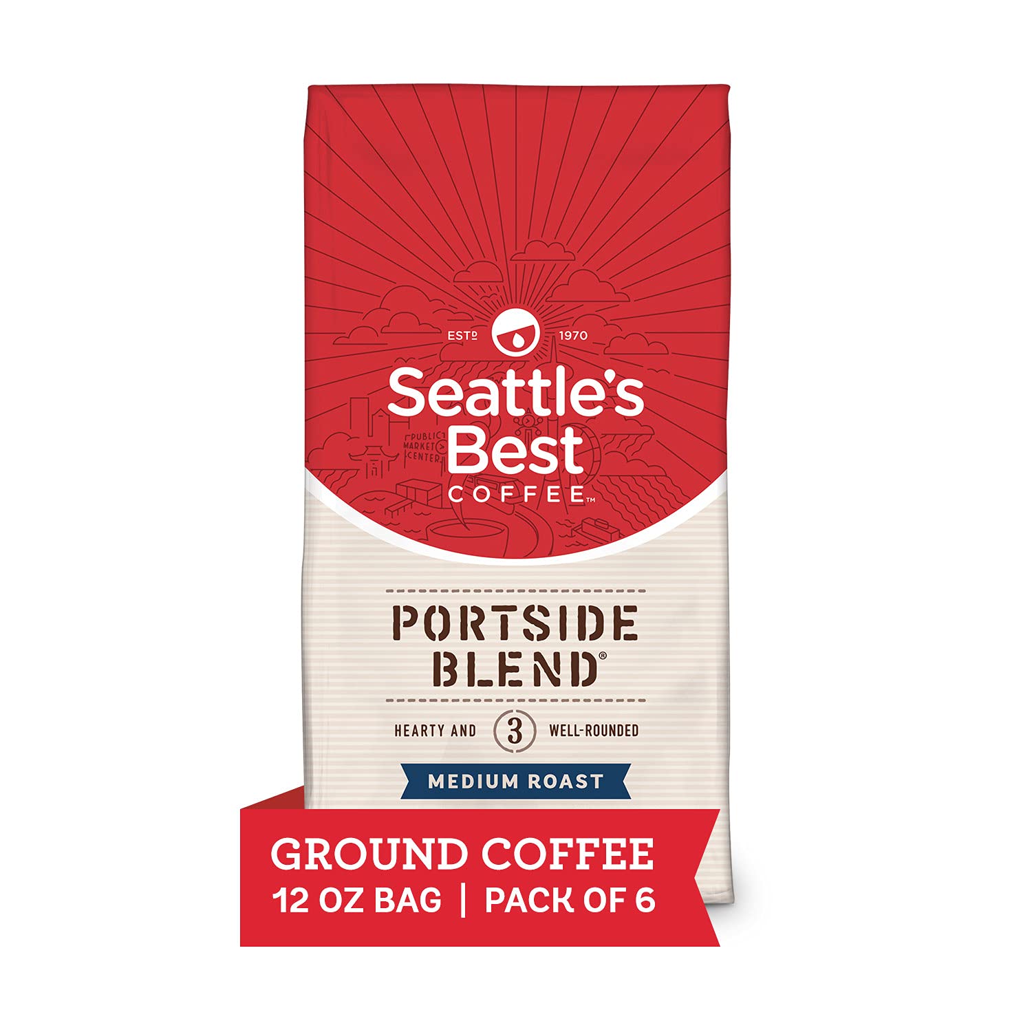 Seattle's Best Coffee Portside Blend Medium Roast Ground Coffee | 12 Ounce Bags (Pack of 6)