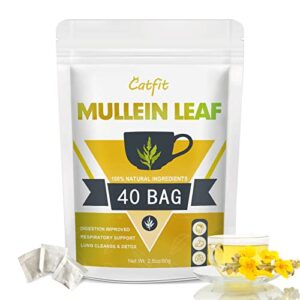 mullein leaf herbal tea for respiratory support, mullen tea for lung cleanse, iymphatic cleanse & detox and immune support - no caffeine, non-gmo - 40 tea bags