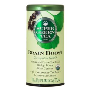 the republic of tea brain boost supergreen green tea, ginkgo biloba, and matcha tea blend (36 tea bags)