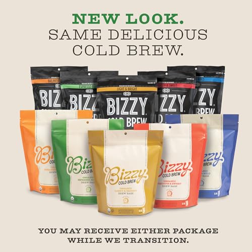 Bizzy Organic Cold Brew Coffee | Smooth & Sweet Blend | Coarse Ground Coffee | Medium Roast | Micro Sifted | Specialty Grade | 100% Arabica | Brew Bags | 12 Count | Makes 42 Cups