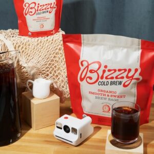 Bizzy Organic Cold Brew Coffee | Smooth & Sweet Blend | Coarse Ground Coffee | Medium Roast | Micro Sifted | Specialty Grade | 100% Arabica | Brew Bags | 12 Count | Makes 42 Cups