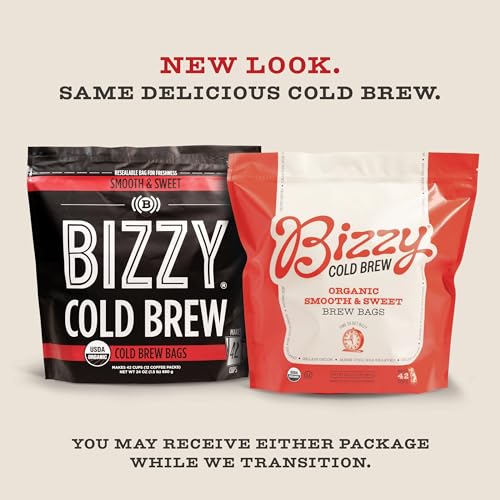Bizzy Organic Cold Brew Coffee | Smooth & Sweet Blend | Coarse Ground Coffee | Medium Roast | Micro Sifted | Specialty Grade | 100% Arabica | Brew Bags | 12 Count | Makes 42 Cups