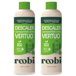 nespresso vertuo compatible descaling solution. eco-friendly formula to clean & descale your nespresso vertuoline machine. 2 uses per bottle, 2 pack. carbon neutral vertuo descaling kit.