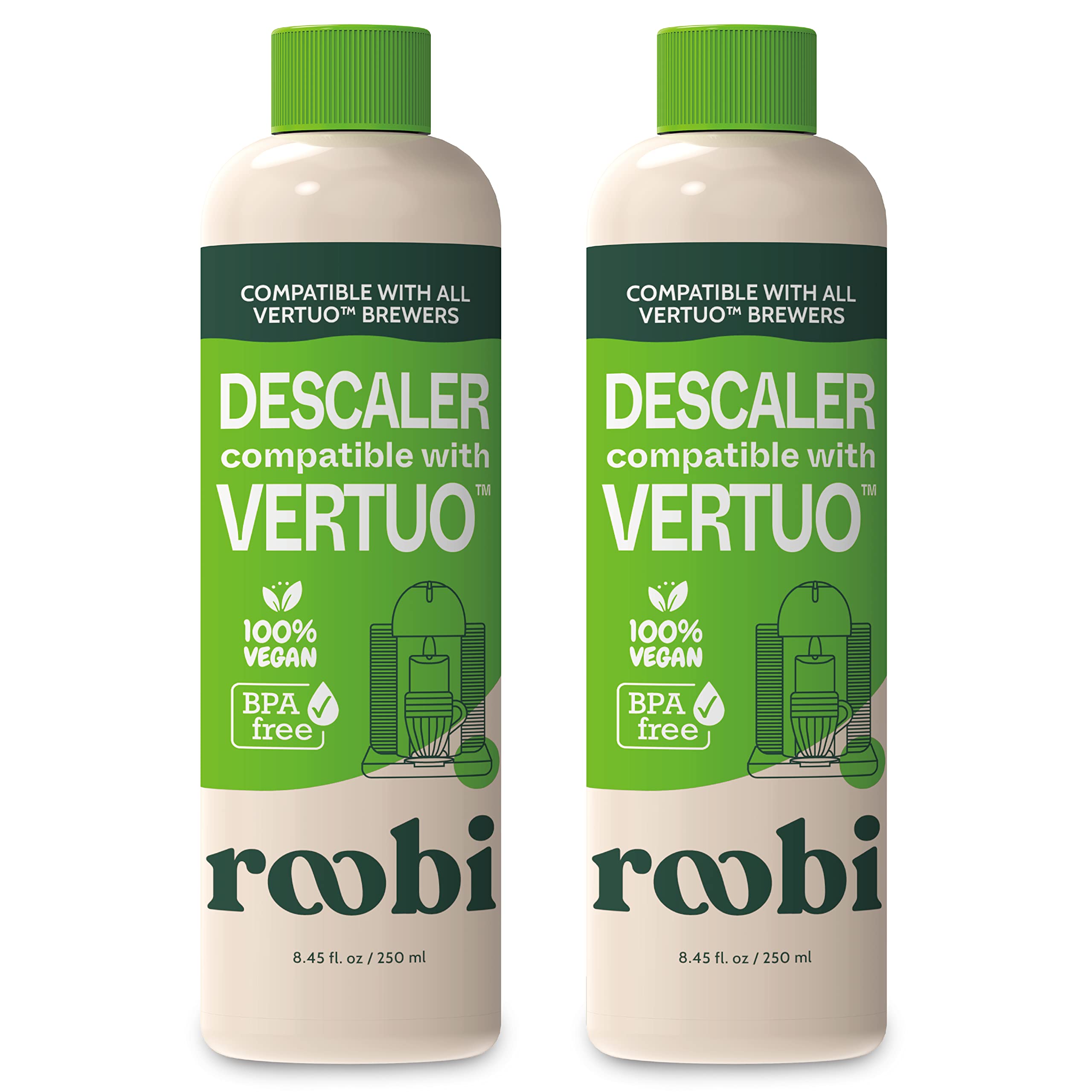 Nespresso Vertuo Compatible Descaling Solution. Eco-Friendly Formula to Clean & Descale Your Nespresso Vertuoline Machine. 2 Uses per Bottle, 2 Pack. Carbon Neutral Vertuo Descaling Kit.