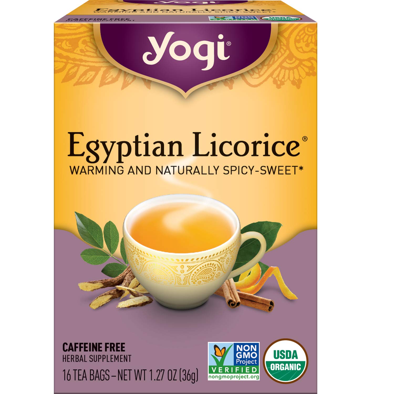 Yogi Tea Egyptian Licorice Tea - 16 Tea Bags per Pack (4 Packs) - Organic Licorice Tea Bags - Includes Licorice Root, Cinnamon Bark, Orange Peel, Ginger Root, Cardamom Pod & More