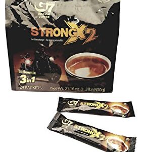 Trung Nguyen — G7 Strong X2 3 in 1 Instant Coffee — Roasted Ground Coffee Blend w/Non-dairy Creamer and Sugar — Strong and Bold — Instant Vietnamese Coffee (24 Single Serve Packets)