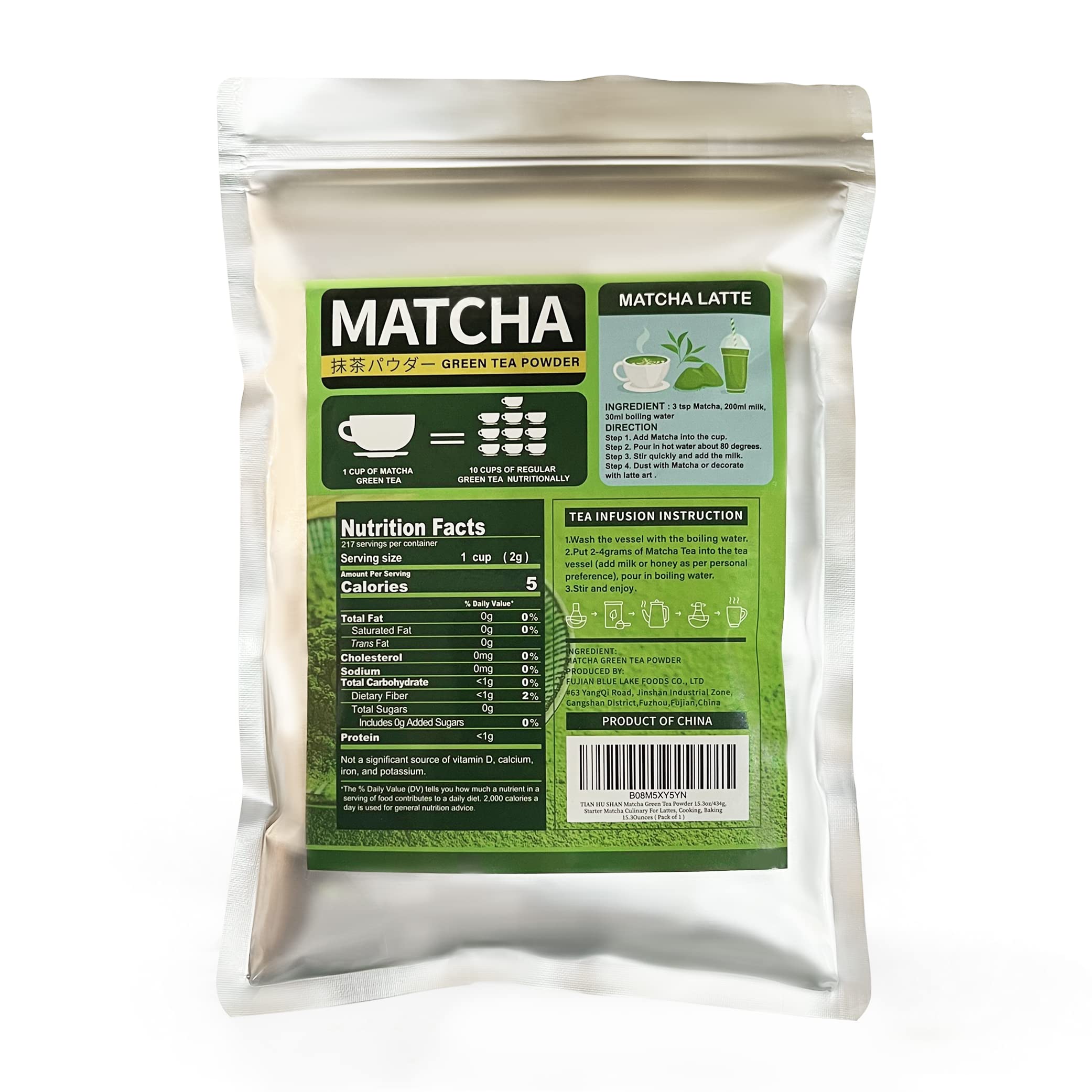 TIAN HU SHAN Matcha Green Tea Powder 15.3oz/434g, Starter Matcha Culinary For Lattes, Cooking, Baking