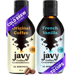 javy coffee concentrate bundle - cold brew coffee, perfect for instant iced coffee, cold brewed coffee and hot coffee - original & vanilla
