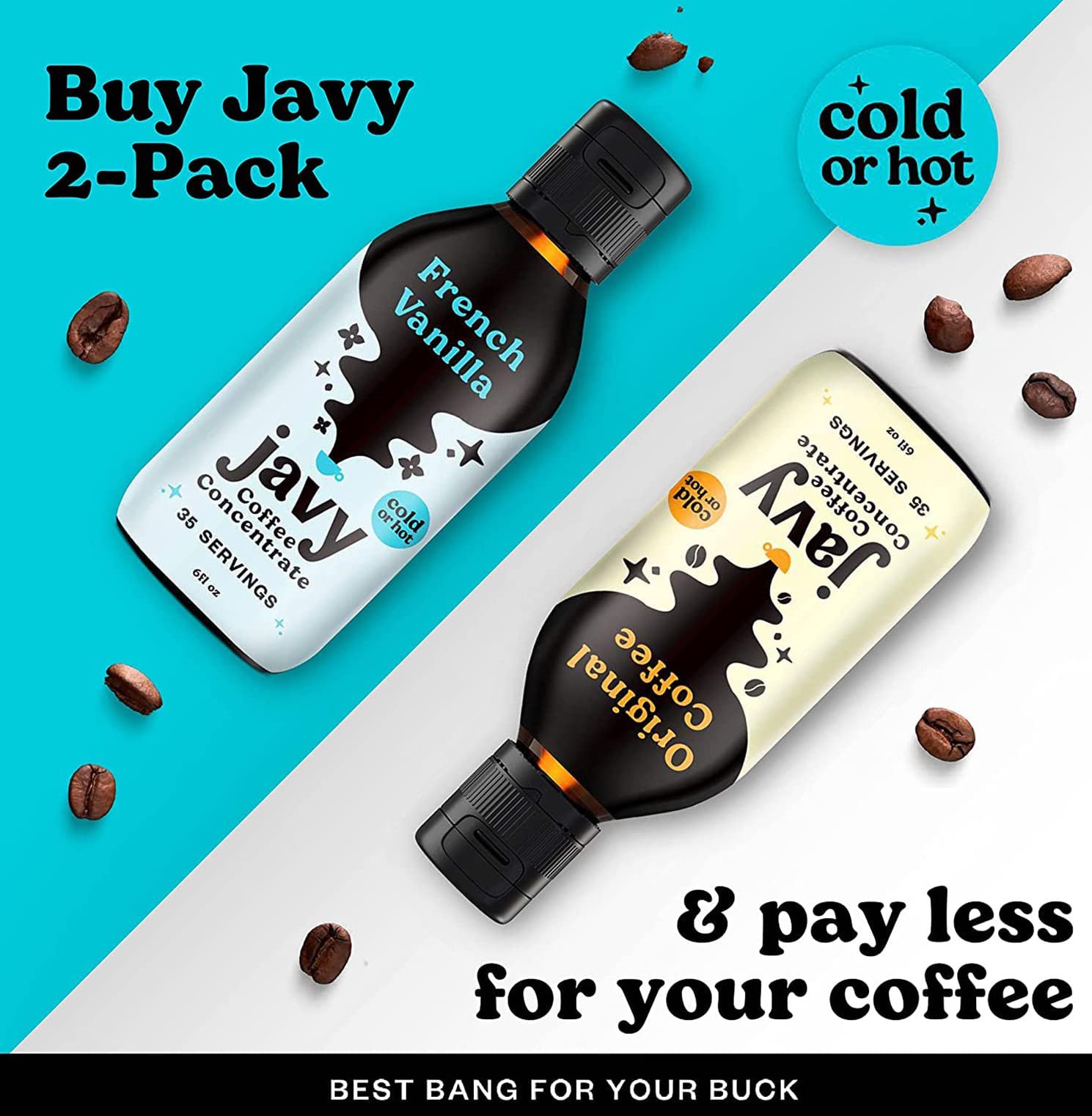 Javy Coffee Concentrate Bundle - Cold Brew Coffee, Perfect for Instant Iced Coffee, Cold Brewed Coffee and Hot Coffee - Original & Vanilla