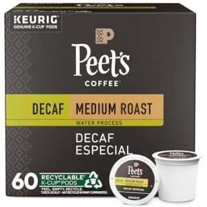 peet's coffee, medium roast decaffeinated coffee k-cup pods for keurig brewers - decaf especial 60 count (6 boxes of 10 k-cup pods)