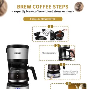 Gevi 4-Cup Coffee Maker with Auto-Shut Off, Small Drip Coffeemaker Compact Coffee Pot Brewer Machine with Cone Filter, Glass Carafe and Hot Plate, Stainless Steel Finish