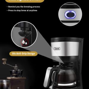 Gevi 4-Cup Coffee Maker with Auto-Shut Off, Small Drip Coffeemaker Compact Coffee Pot Brewer Machine with Cone Filter, Glass Carafe and Hot Plate, Stainless Steel Finish