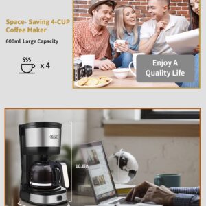 Gevi 4-Cup Coffee Maker with Auto-Shut Off, Small Drip Coffeemaker Compact Coffee Pot Brewer Machine with Cone Filter, Glass Carafe and Hot Plate, Stainless Steel Finish