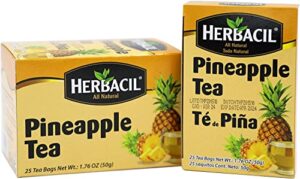 herbacil pineapple tea, herbal tea with dehydrated pineapple fruit, caffeine - free, 2-pack of 25 bags per box (50 tea bags)