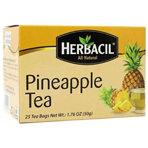 Herbacil Pineapple Tea, Herbal Tea with Dehydrated Pineapple Fruit, Caffeine - Free, 2-Pack of 25 bags per box (50 Tea Bags)