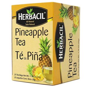 Herbacil Pineapple Tea, Herbal Tea with Dehydrated Pineapple Fruit, Caffeine - Free, 2-Pack of 25 bags per box (50 Tea Bags)