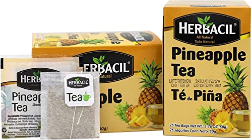 Herbacil Pineapple Tea, Herbal Tea with Dehydrated Pineapple Fruit, Caffeine - Free, 2-Pack of 25 bags per box (50 Tea Bags)