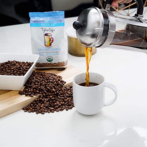 Tyler’s Acid Free Organic Ground Coffee - 100% Arabica Full Flavor - Neutral pH - Caffeinated No Bitter Aftertaste - Gentle on Digestion, Reduce Acid Reflux - Protect Teeth - For Acid Free Diets- Natural and Organic Blend for Common GI Issues 12 oz