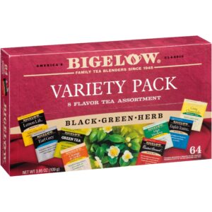 Bigelow Herbal Tea Variety Assortment Pack of 64 Tea Bags Featuring English Teatime, Constant Comment, Lemon Lift, Earl Grey, Green, Cozy Chamomile, Orange Spice, Mint Medley