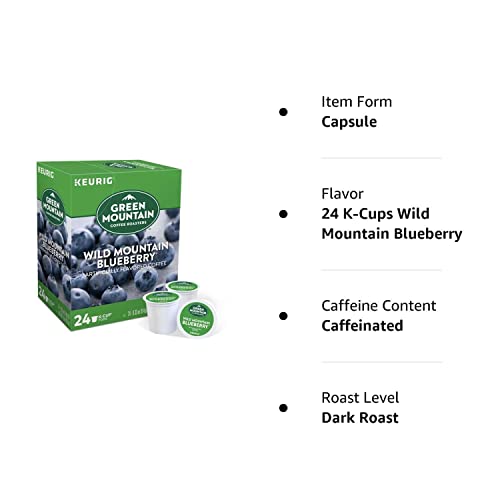 Green Mountain Coffee Pods K-Cups For Keurig Machines Flavored K Cup (All Count Fresh Capsules) Light/Medium/Dark Roast Long Expiry ALL FLAVORS (24 K-Cups Wild Mountain Blueberry)