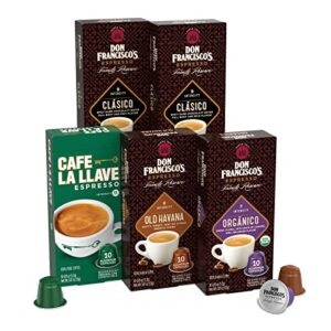 don francisco's and cafe la llave espresso capsule variety pack - 50 count aluminum recyclable pods, compatible with original nespresso machines