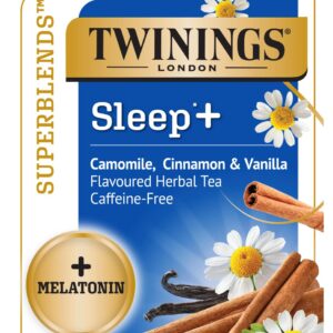 Twinings Superblends Sleep + Melatonin, Camomile, Cinnamon & Vanilla Flavoured Herbal Tea, Caffeine-Free 16 Count (Pack of 6)