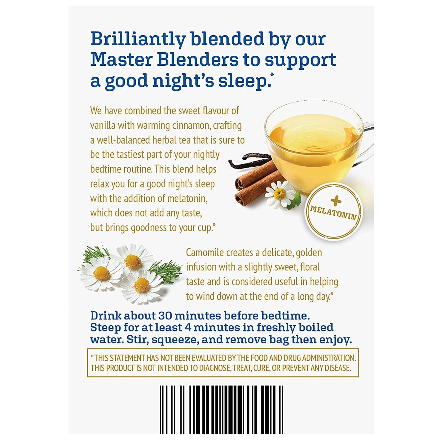 Twinings Superblends Sleep + Melatonin, Camomile, Cinnamon & Vanilla Flavoured Herbal Tea, Caffeine-Free 16 Count (Pack of 6)