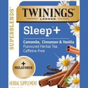 Twinings Superblends Sleep + Melatonin, Camomile, Cinnamon & Vanilla Flavoured Herbal Tea, Caffeine-Free 16 Count (Pack of 6)