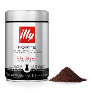 illy drip coffee - ground coffee - 100% arabica ground coffee – forte extra dark roast - notes of dark chocolate & toasted bread aroma - no preservatives – rich & strong – 8.8 ounce