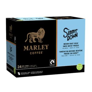 Marley Coffee Simmer Down Decaf, Swiss Water Process, Medium Roast Coffee, Keurig K-Cup Brewer Compatible Pods, 24 Count