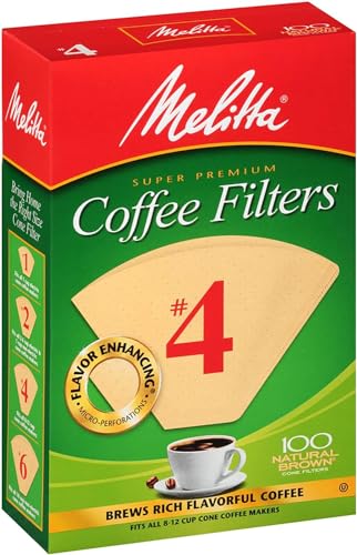 Melitta 4 Cone Coffee Filters, Unbleached Natural Brown, 100 Total Filters Count - Packaging May Vary