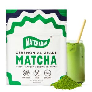 matchabar matcha powder (30g) - ceremonial grade authentic japanese matcha green tea powder - matcha green tea powder harvested in japan - matcha tea powder latte - zero sugar, vegan & 0 calories