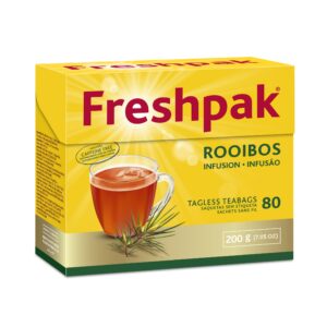 freshpak rooibos tea | 80 tagless teabags | natural premium rooibos | naturally caffeine free | keto friendly | rooibos from south africa | non gmo