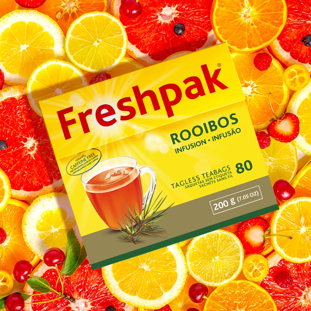 Freshpak Rooibos Tea | 80 Tagless Teabags | Natural Premium Rooibos | Naturally Caffeine Free | Keto Friendly | Rooibos From South Africa | Non GMO