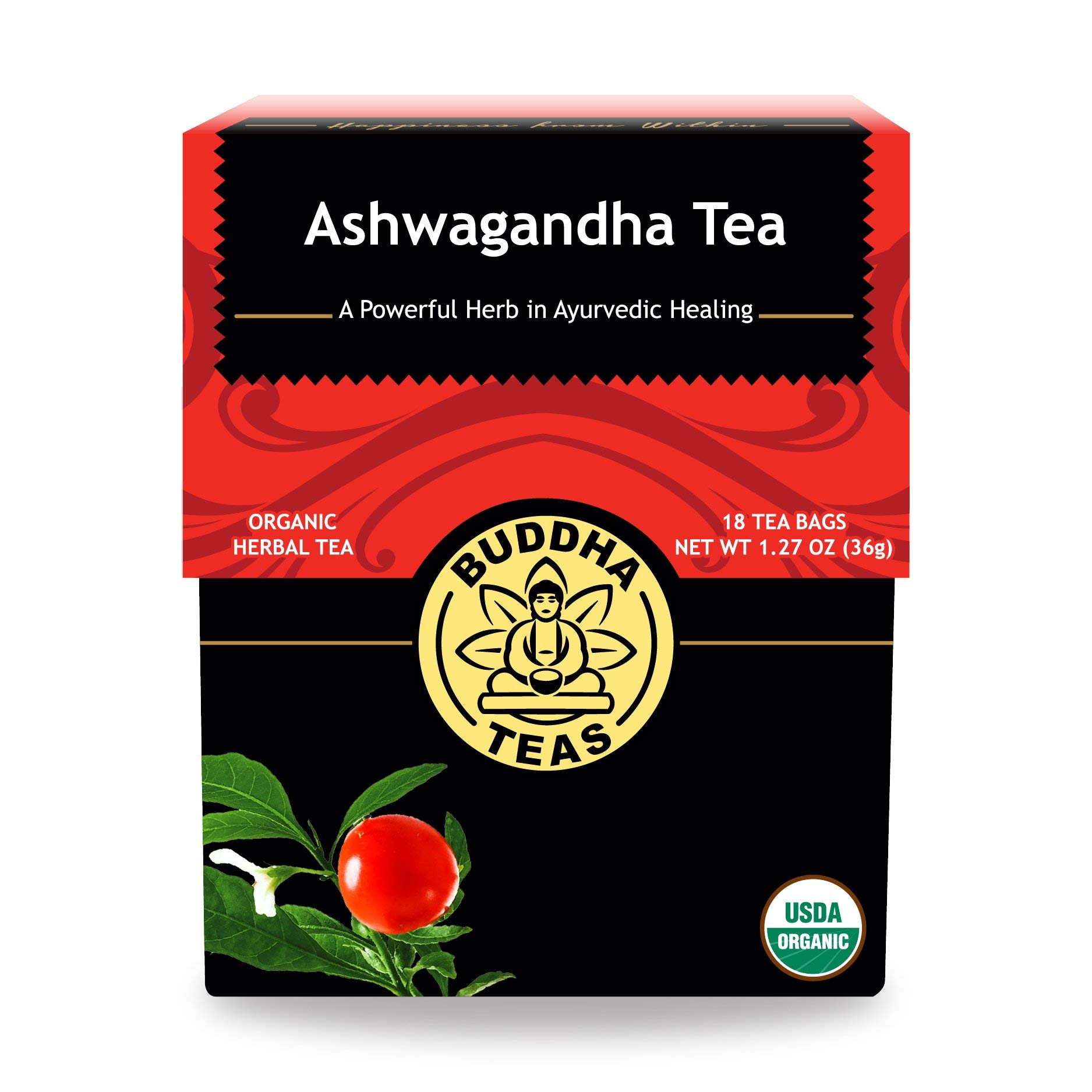 Buddha Teas - Organic Ashwagandha Root Tea - Herbal Tea - For Health & Wellbeing - With Antioxidants & Minerals - Clean Ingredients - Caffeine Free - OU Kosher & Non-GMO - 18 Tea Bags (Pack of 1)