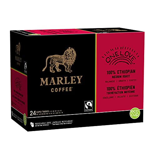 Marley Coffee One Love, 100% Ethiopian, Medium Roast Coffee, Keurig K-Cup Brewer Compatible Pods, 24 Count