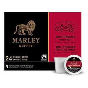 marley coffee one love, 100% ethiopian, medium roast coffee, keurig k-cup brewer compatible pods, 24 count