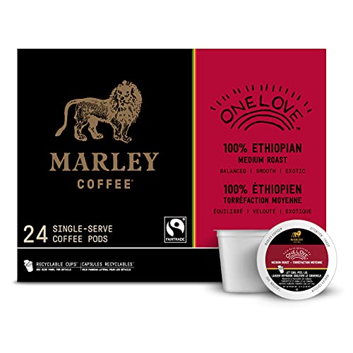 Marley Coffee One Love, 100% Ethiopian, Medium Roast Coffee, Keurig K-Cup Brewer Compatible Pods, 24 Count