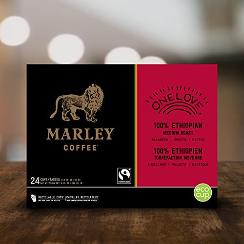 Marley Coffee One Love, 100% Ethiopian, Medium Roast Coffee, Keurig K-Cup Brewer Compatible Pods, 24 Count