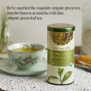 The Republic of Tea Organic Double Green Matcha, Gourmet Blend of Organic Green Tea And Matcha Powder, 50 Count