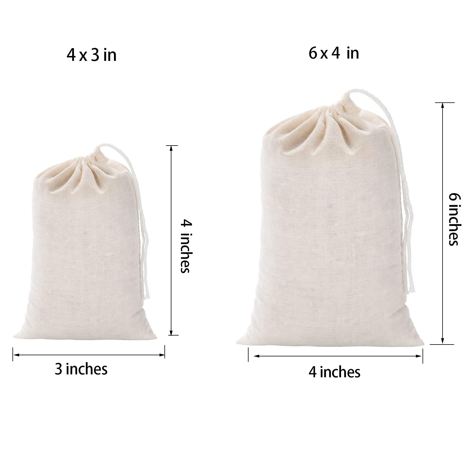 GIYOMI 20 Pcs Muslin Drawstring Bags,Natural Unbleached Cotton Straining Herbs Cheesecloth Bags, Coffee Tea Brew Bags, Soup Gravy Broth Stew Bags, Bone Broth Brew Bags,Spice Bags, 4 x 3 Inches