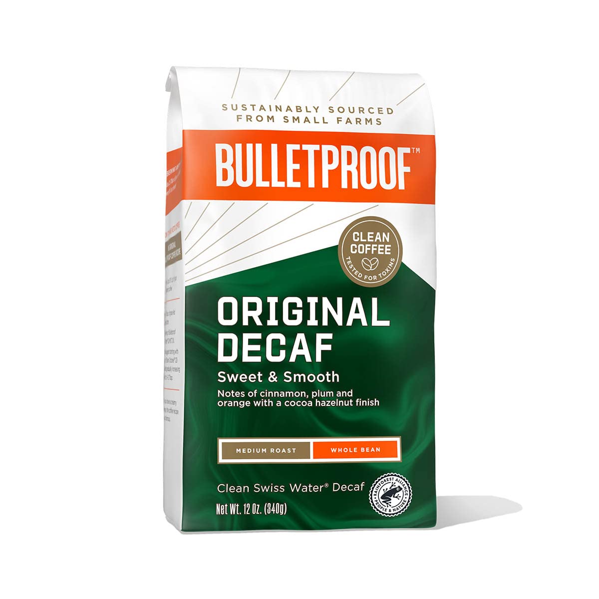 The Original Whole Bean Decaf Coffee, Medium Roast, 12 Oz, Bulletproof Keto Friendly 100% Arabica Coffee, Certified Clean Coffee, Rainforest Alliance, Sourced from Guatemala, Colombia & El Salvador