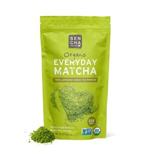 sen cha naturals organic everyday matcha powder, authentic japanese matcha green tea powder, premium first & second harvest culinary grade organic matcha tea, lattes & baking, 12oz bag (1 pack)