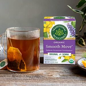 Traditional Medicinals Organic Smooth Move with Senna Herbal Tea, Relieves Occasional Constipation, (Pack of 2) - 32 Tea Bags Total