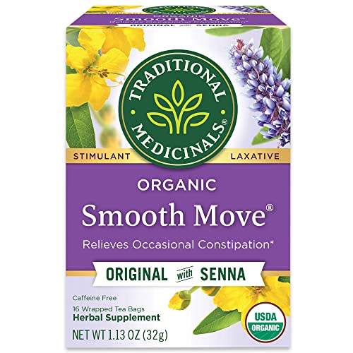 Traditional Medicinals Organic Smooth Move with Senna Herbal Tea, Relieves Occasional Constipation, (Pack of 2) - 32 Tea Bags Total